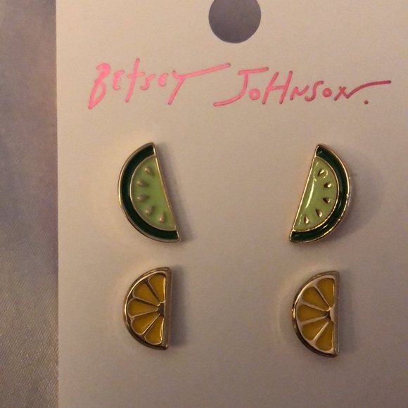 Betsey Johnson Gold Tone Lemon & Lime Wedge Stud Earring Set NWT - Picture 2 of 13